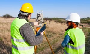 Surveyors conducting ALTA surveys on a property site in Salt Lake City field