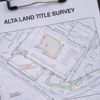 An ALTA Land Title Survey map showing recorded boundaries, access easements, and site features used to verify property conditions before closing