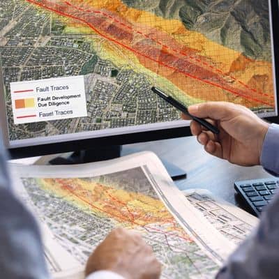 Fault data due diligence site review - ALTA SURVEY Utah LiDAR mapping used during development due diligence to review fault data and site constraints on a planning screen