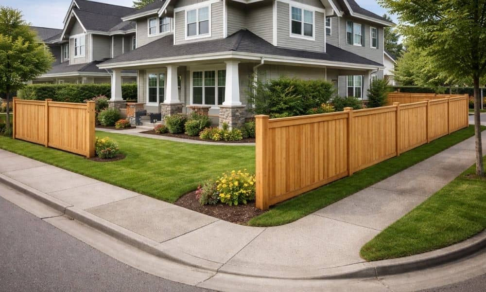 Fence placement on a corner lot showing how a land survey helps avoid building too close to the street