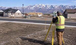 Land surveyor near me utah - ALTA SURVEY Utah Land surveyor near me checking a residential lot before new home construction in Utah
