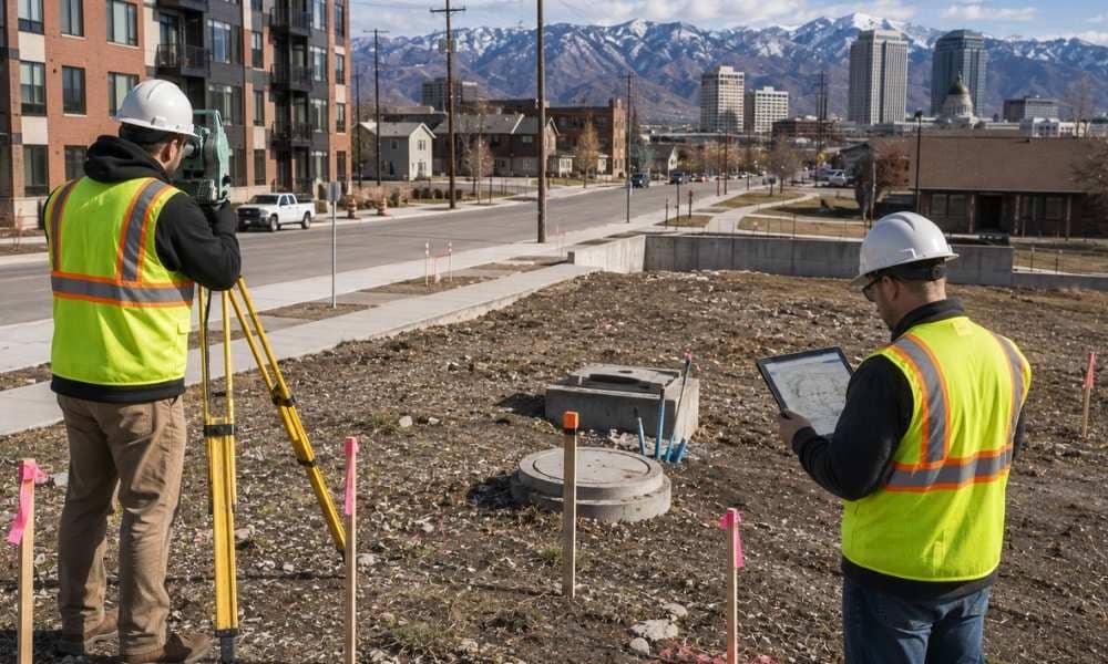 Survey companies near me salt lake city - ALTA SURVEY Utah Local survey companies near me reviewing site measurements for a Salt Lake City construction project